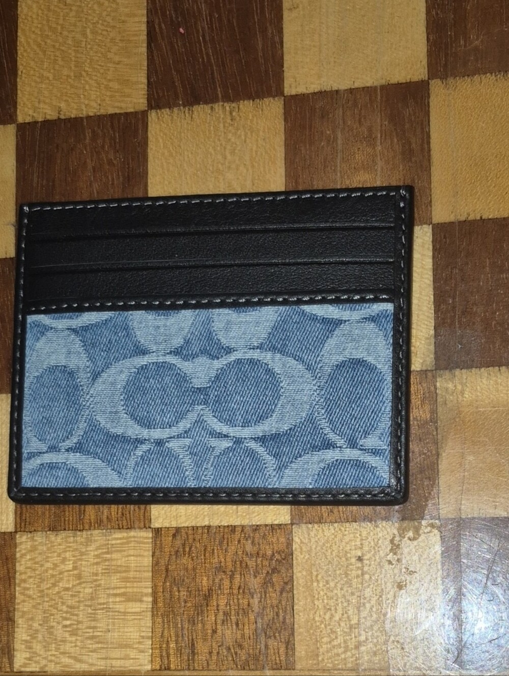 Coach Black and Light Blue Signature Card Case